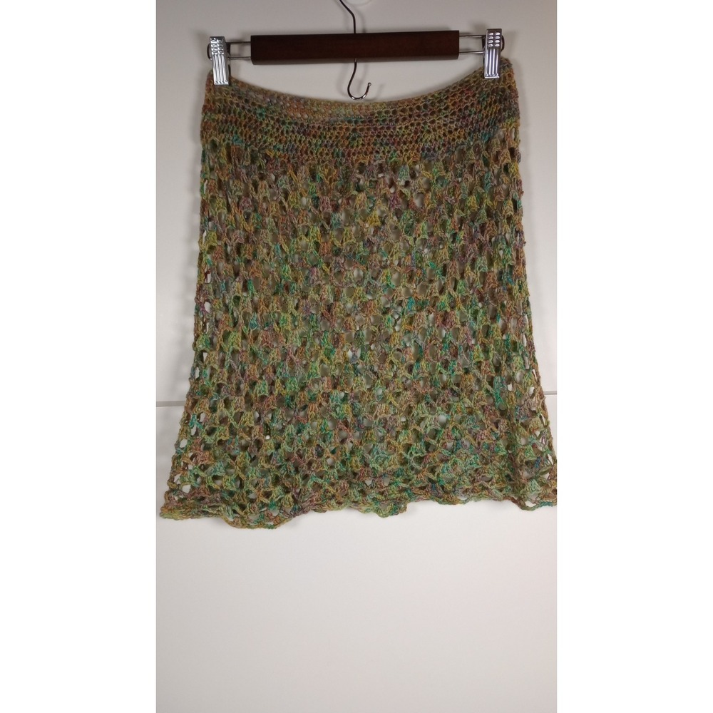 Vintage Handmade Crochet Mini Skirt Multicolor Boho Retro 70s Knit Small
